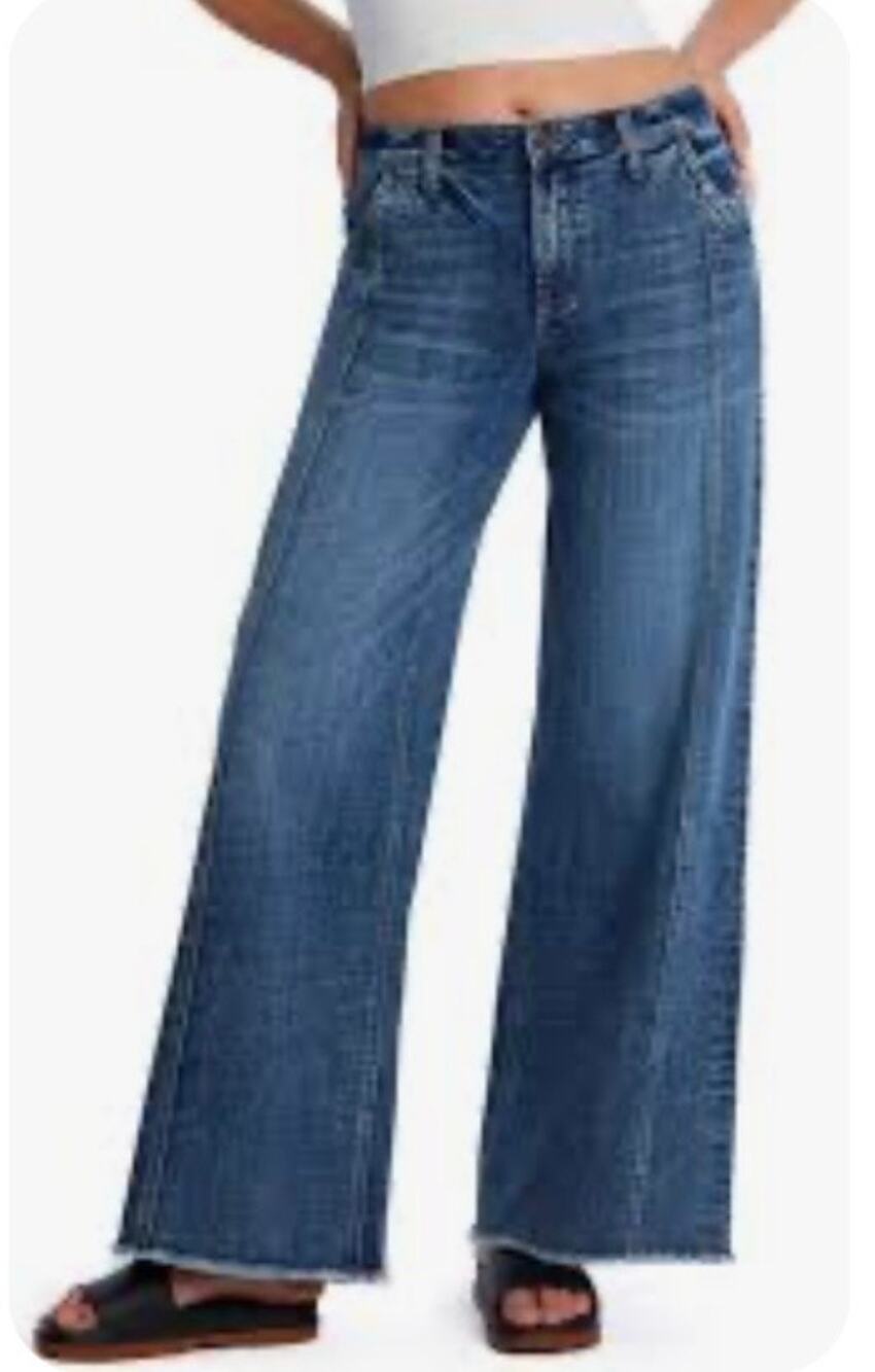 Hint of Blu Frayed Mighty Wide Leg Womens Jeans Size 29 Stretch NWT